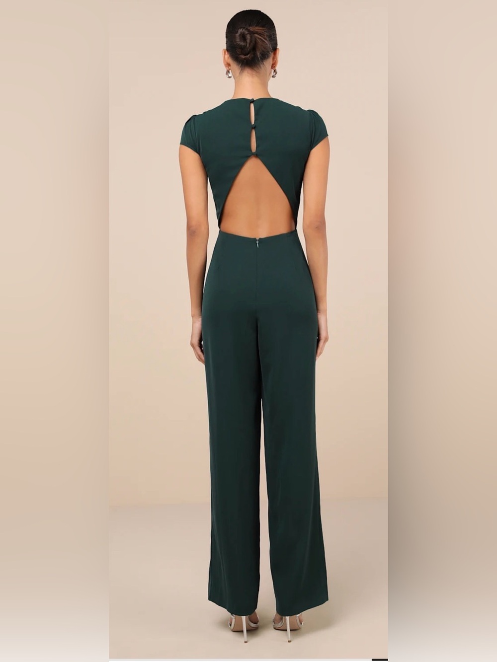 Lulu's Forest Green Cap-Sleeve Wide-Leg Jumpsuit - Picture 3 of 7